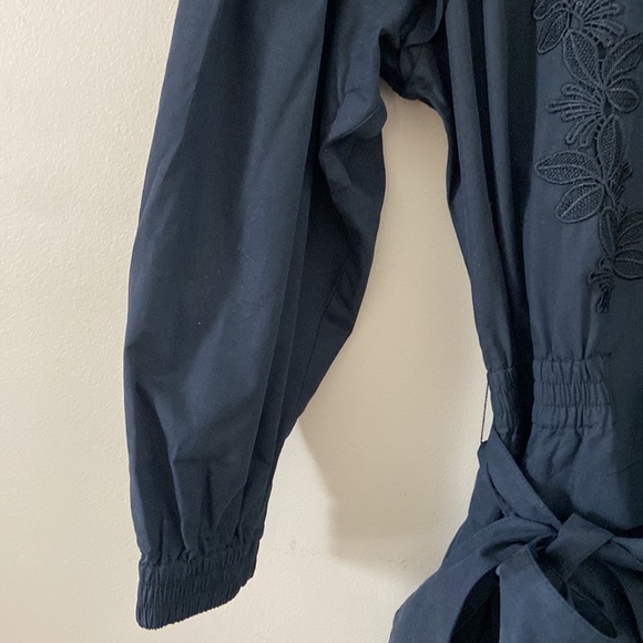 DEREK LAM 10 CROSBY- Floral Embroidery Black Long Sleeve Wrap Romper - Picture 13 of 16